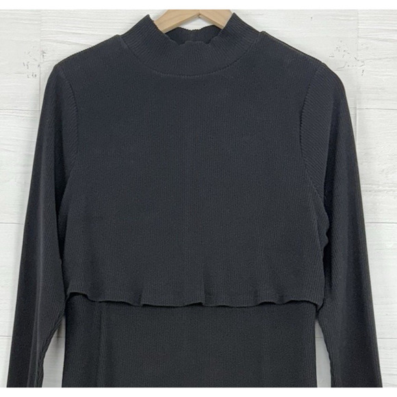 Old Navy Maternity Mock Neck Nursing Sweater Dress Size XL Black Rib Knit Midi - Picture 4 of 16